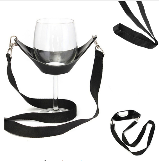 Portable Black Wine Glass Holder Strap Wine Sling Yoke Glass