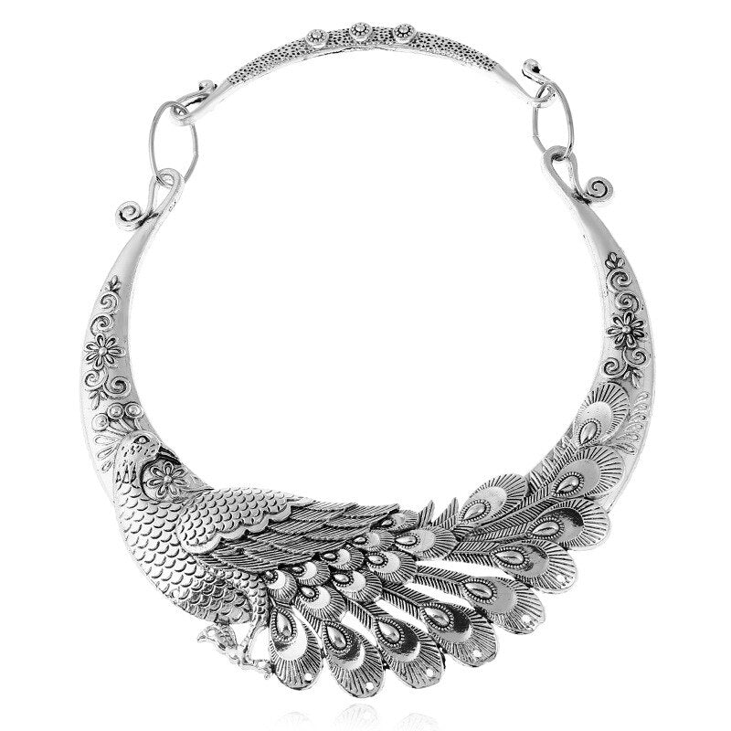 Ethnic Rainbow Peacock Statement Choker Necklace Fashion Big Bohemian Maxi Phoenix Carved Women Jewelery Gift